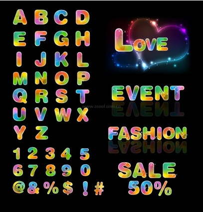 colorful letters and numbers vector graphics