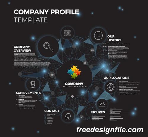 company profile kruh network dark blue template vector