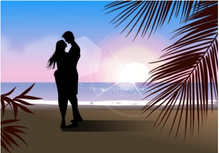 fashionable men and women beach silhouette vector