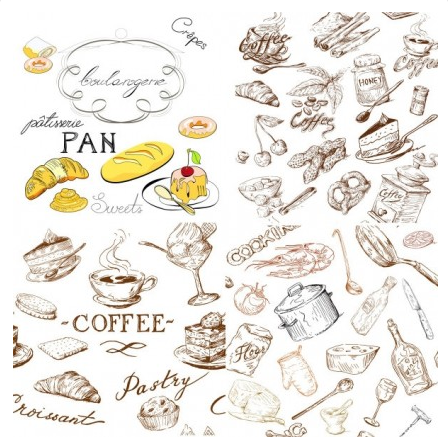 food and kitchen utensils vector