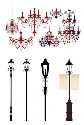 gorgeous chandelier lights silhouette vectors graphics