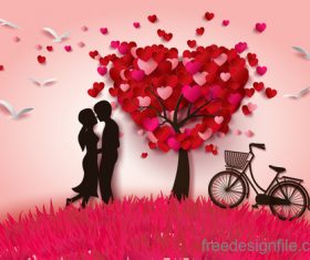 heart tree with lover and bike vector