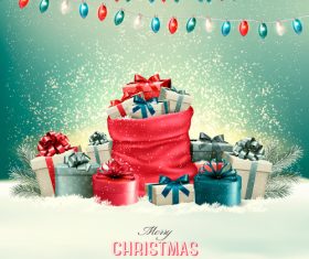 holiday christmas background with presents and colorful garland vector