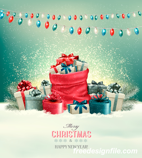 holiday christmas background with presents and colorful garland vector