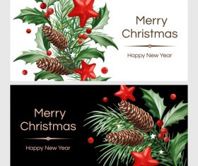 holly with christmas and new year card template vector 01