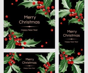 holly with christmas and new year card template vector 02