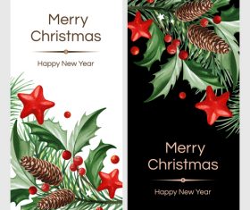 holly with christmas and new year card template vector 03