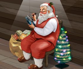 kindly santa claus and xmas gift vector