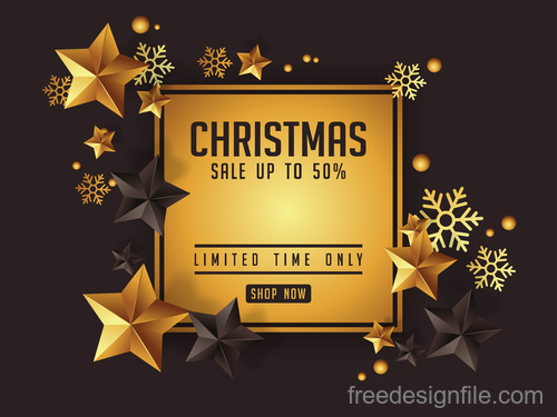 luxury christmas greetings with golden stars vector
