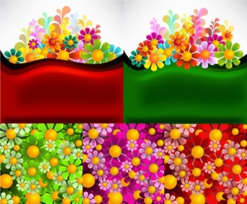 set color flowers vector graphic