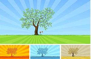 trees and grass flowers vector graphics