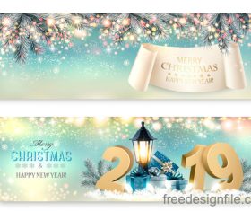 two abstract holiday christmas lights banners vector