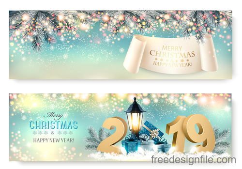 two abstract holiday christmas lights banners vector