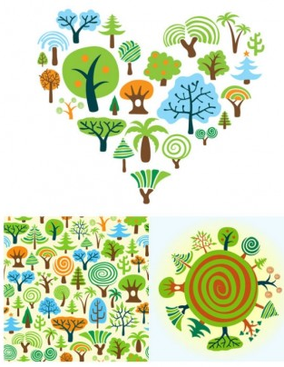 variety cartoon trees set vector