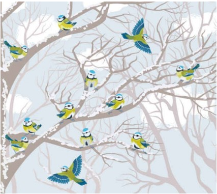 winter snow tree and birds background vector