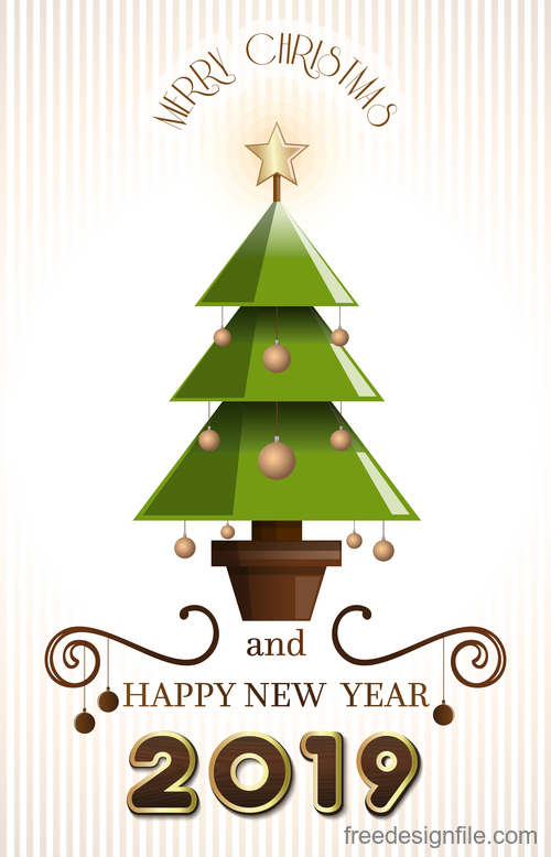 2019 New Year background with green christmas tree vector