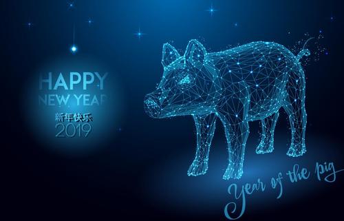 2019 Year of the pig geometric polygon design vector