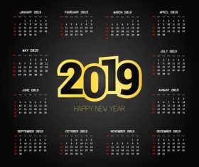 2019 calendar black template vector material