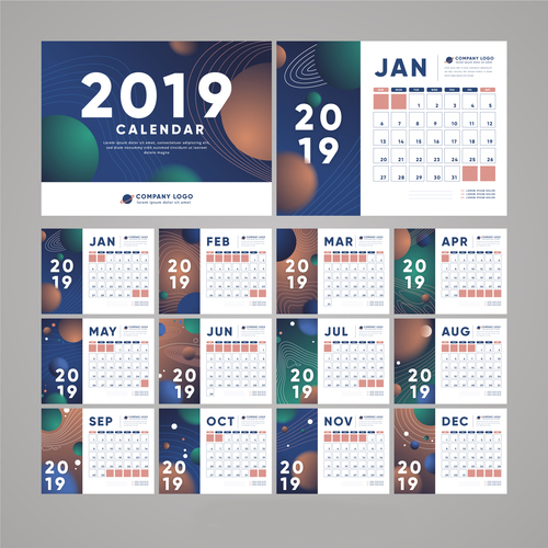 2019 calendar template abstract vector