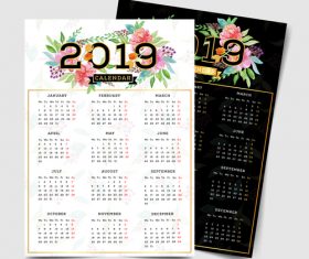 2019 calendar template with flower vector