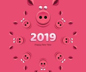 2019 happy new year with pig background vector