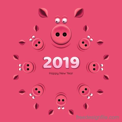 2019 happy new year with pig background vector