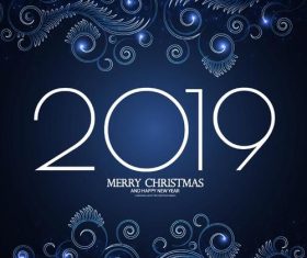 2019 merry christmas and new year blue background vector