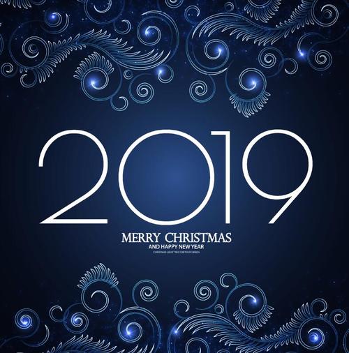 2019 merry christmas and new year blue background vector