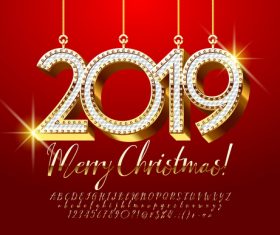 2019 new year Inscription alphabet vector set 01