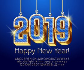2019 new year Inscription alphabet vector set 05