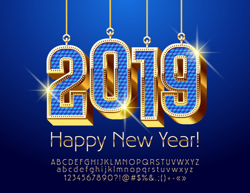 2019 new year Inscription alphabet vector set 05