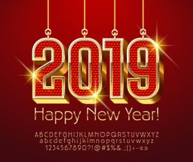 2019 new year Inscription alphabet vector set 06