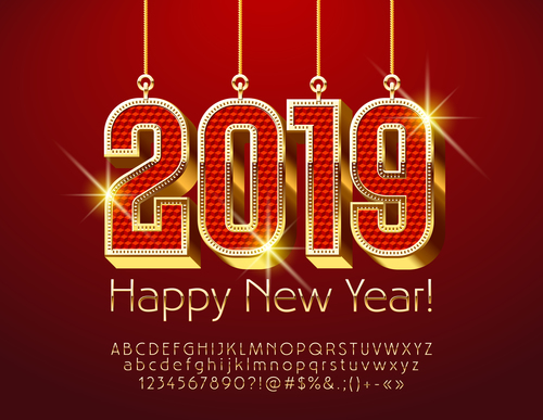 2019 new year Inscription alphabet vector set 06