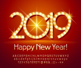 2019 new year Inscription alphabet vector set 07