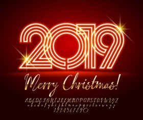 2019 new year Inscription alphabet vector set 08
