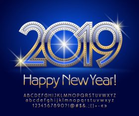 2019 new year Inscription alphabet vector set 12