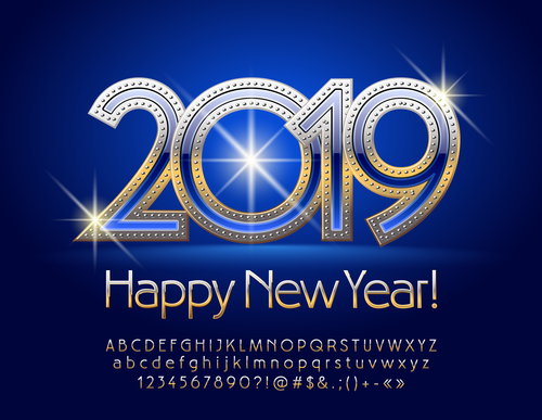 2019 new year Inscription alphabet vector set 12
