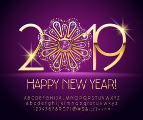 2019 new year Inscription alphabet vector set 13