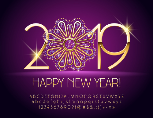 2019 new year Inscription alphabet vector set 13