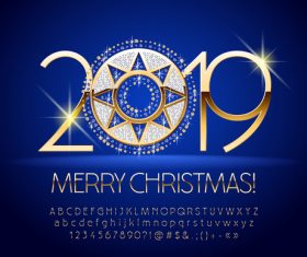 2019 new year Inscription alphabet vector set 14