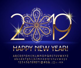 2019 new year Inscription alphabet vector set 15