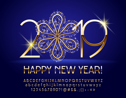 2019 new year Inscription alphabet vector set 15