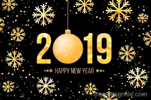 2019 new year background with golden snowflake vector