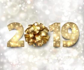 2019 new year background with ribbon flower vector