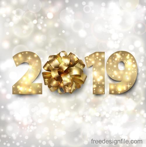 2019 new year background with ribbon flower vector