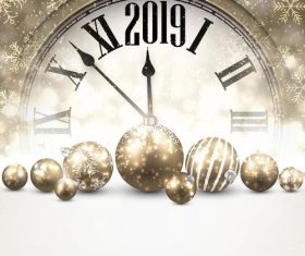 2019 new year clock with christmas balls vector