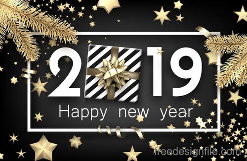 2019 new year design with gift boxs and black background vector