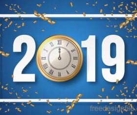 2019 new year design with golden clock vector