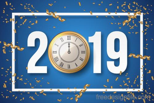 2019 new year design with golden clock vector