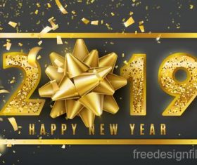 2019 new year design with golden floral vector
